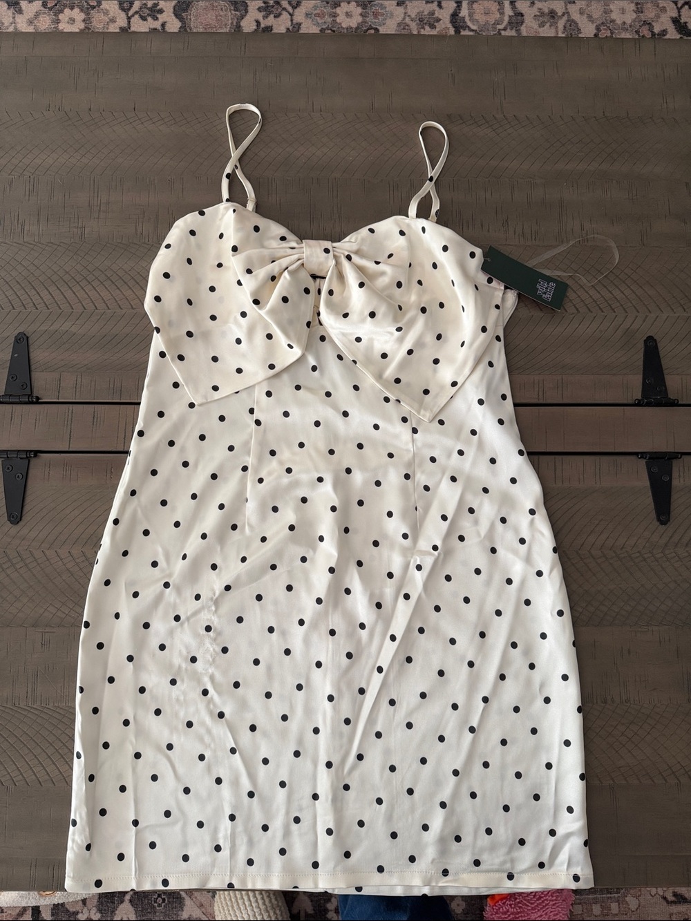 wild fable Cream Dress with Black Polka Dots & Front Bow